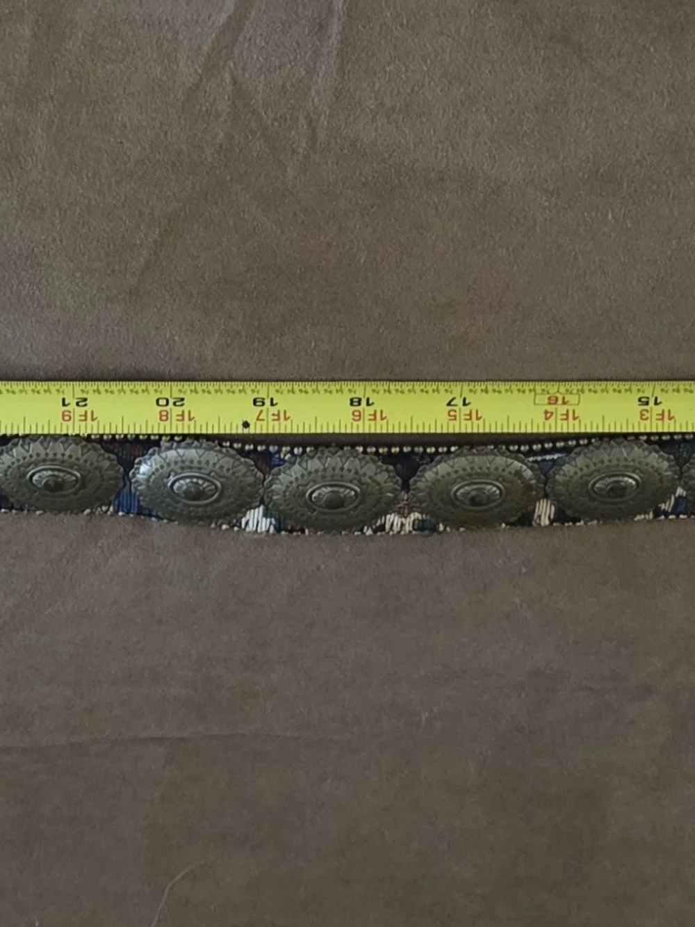 VINTAGE Tapastry Fabric With Medallion Accent Women's Belt - Green Multi